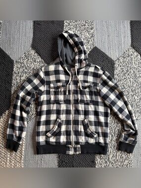 Kirra Black and White Plaid Hooded Jacket